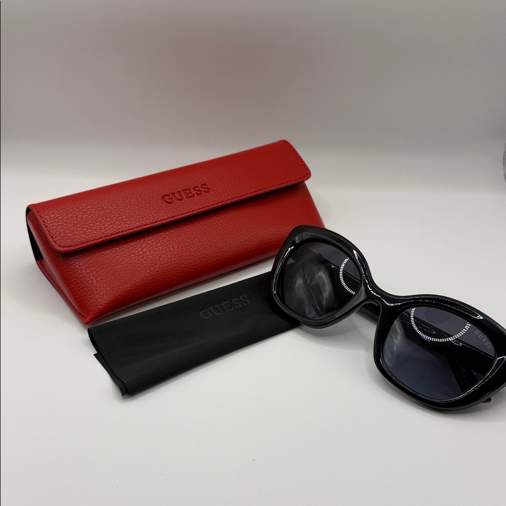 Guess Black Sunglasses with Vibrant Red Case